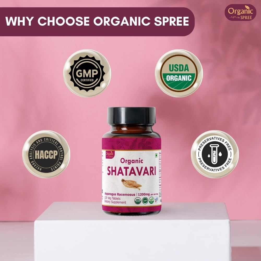Organic Spree Shatavari tablets produced in GMP-certified facility