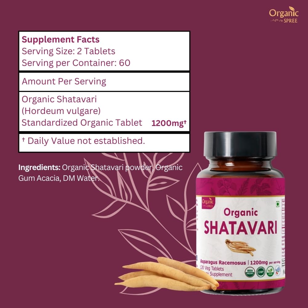 Organic Spree Shatavari label showing certified organic seal