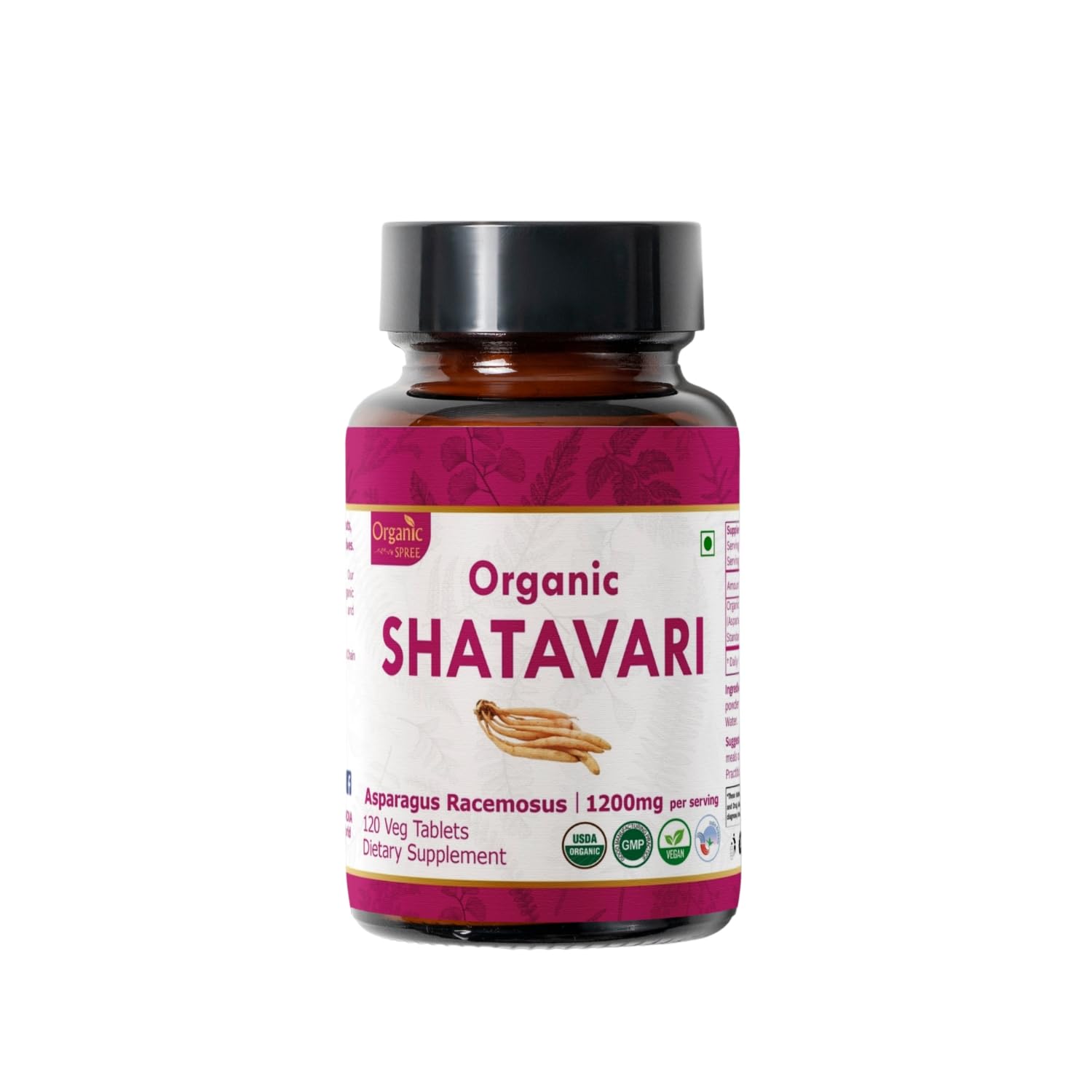 Organic Spree Shatavari tablets bottle close-up for daily wellness support