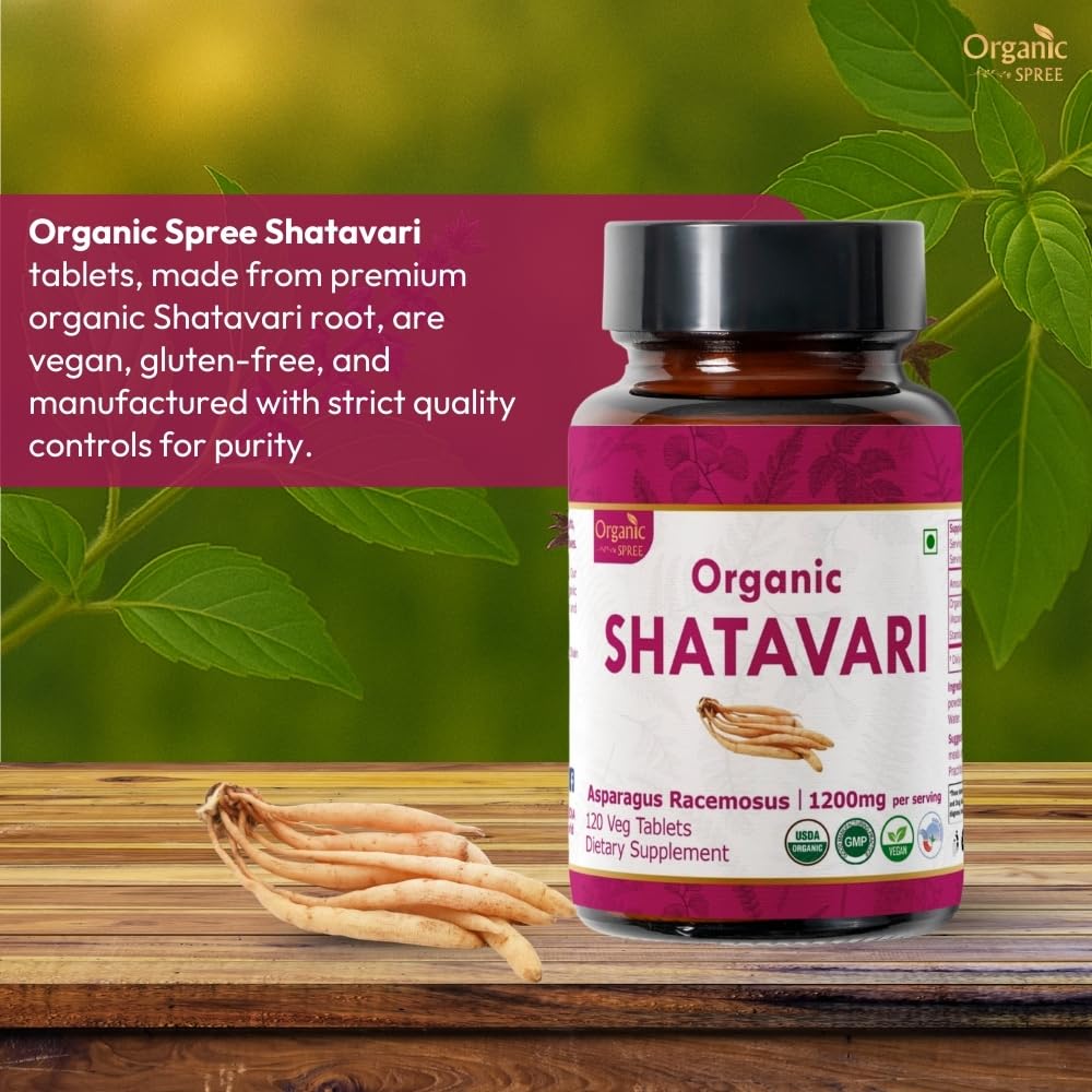 Organic Spree Shatavari tablets on a neutral background for daily use