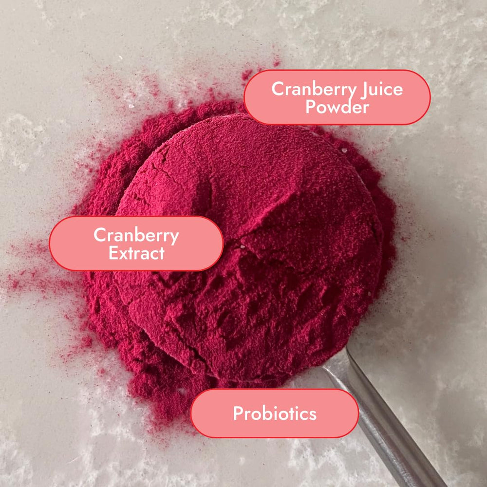 Close-up of Organic Traditions Cranberry Juice Powder texture for smoothies.