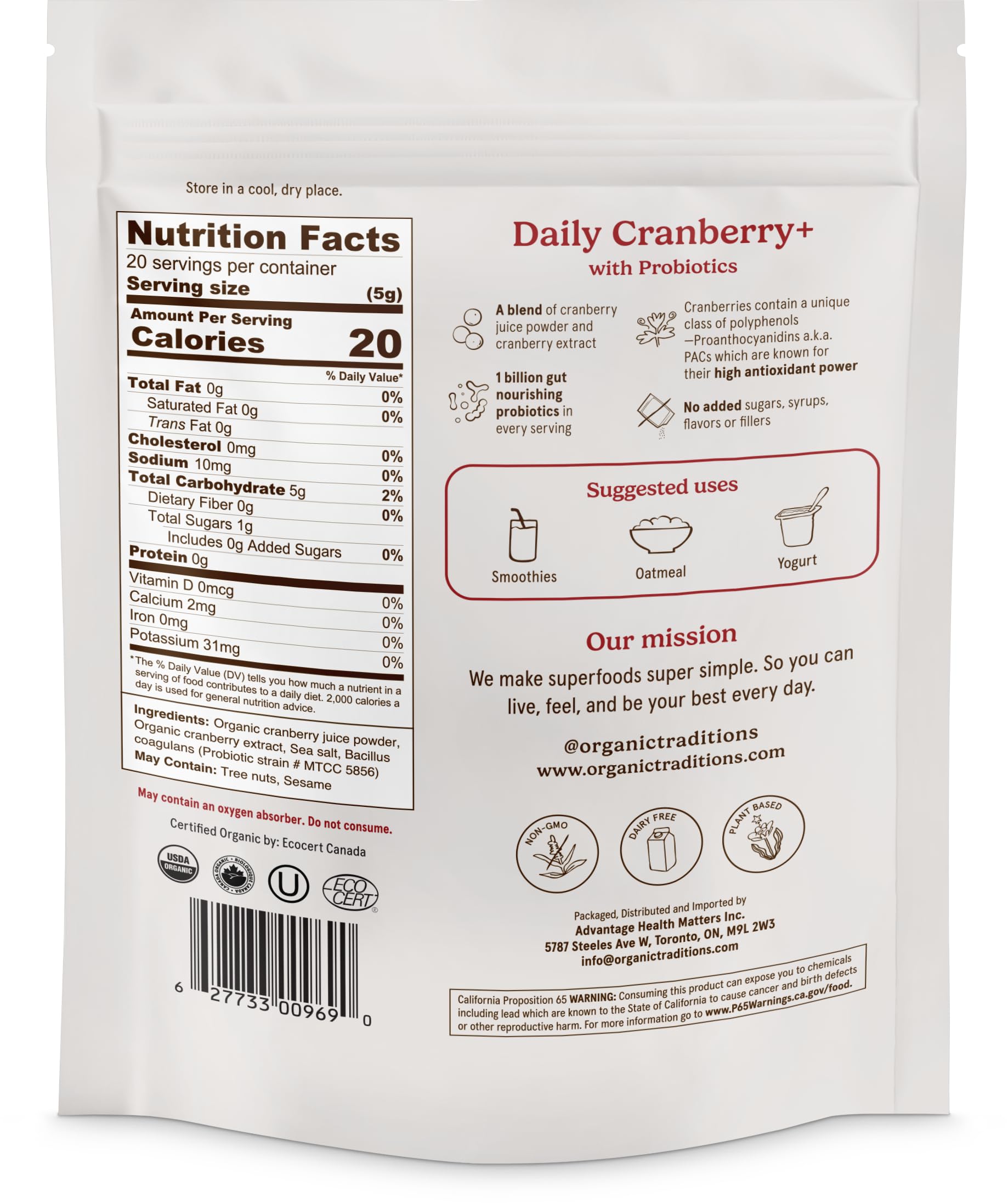 Daily Cranberry+ powder added to a smoothie for a convenient boost.