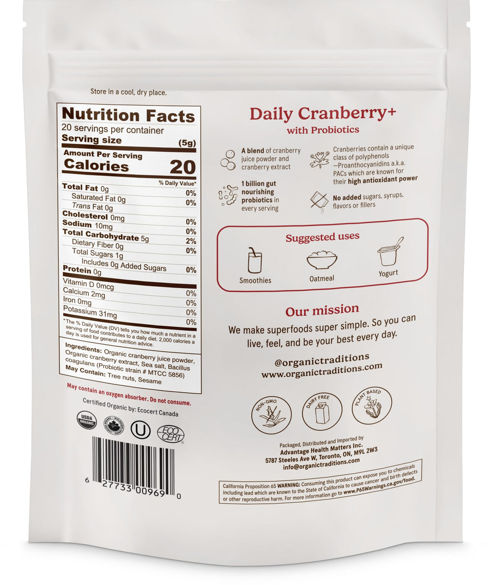 Daily Cranberry+ powder added to a smoothie for a convenient boost.