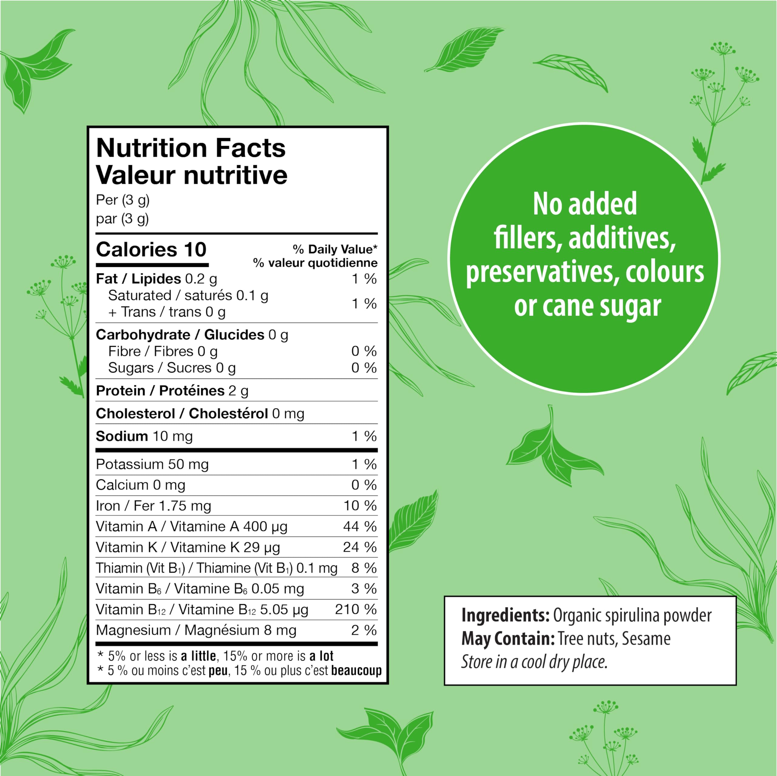 Organic Traditions spirulina powder scoop for easy, portion-controlled servings.
