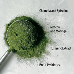 Organic Traditions Super Greens powder scoop showing source greens