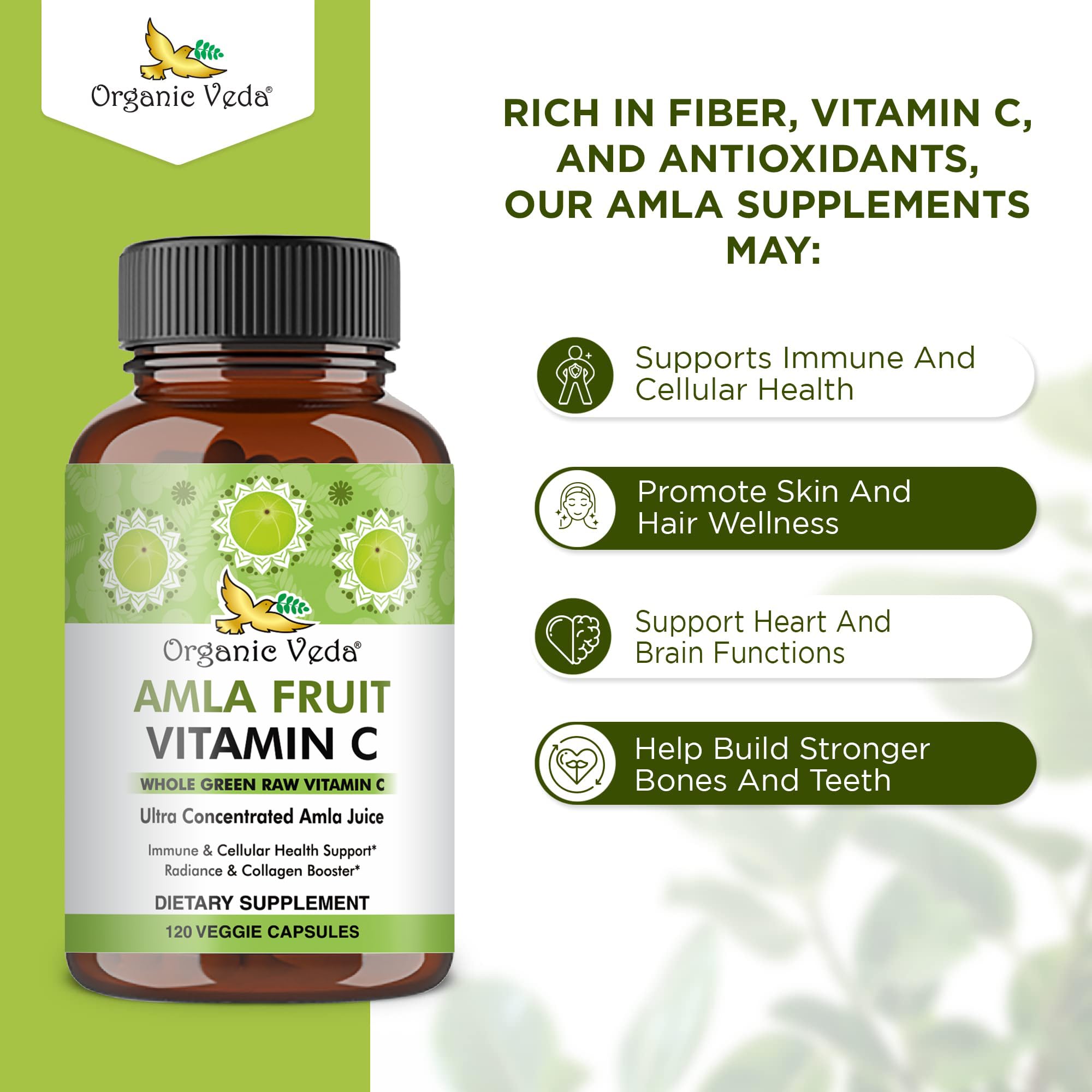 Packaging shows 120 capsules in the Organic Veda bottle.