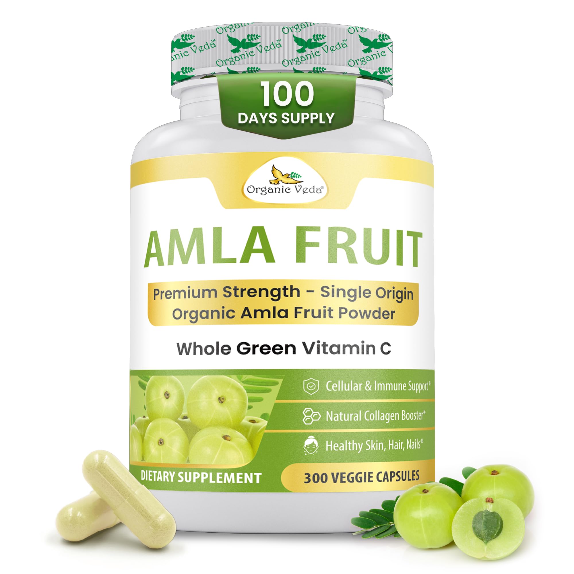 Organic Veda Amla capsules bottle front for daily immunity support.