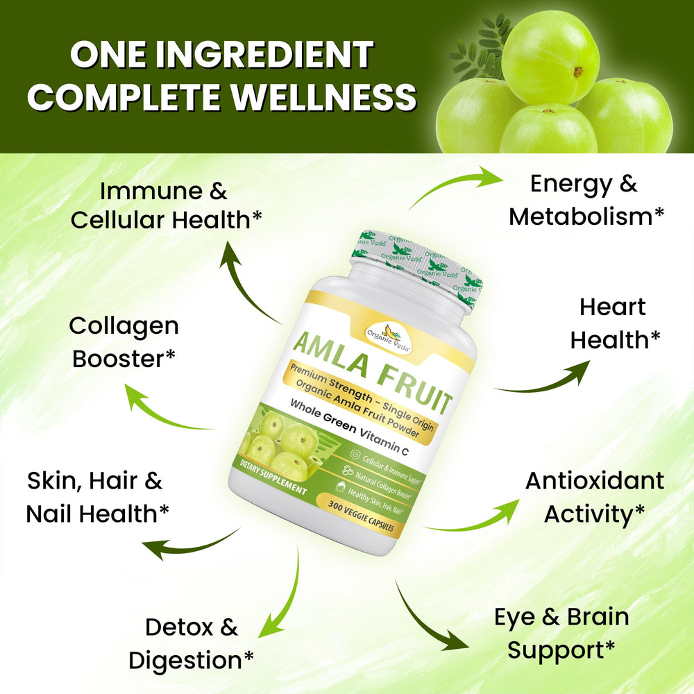 Close-up of Organic Veda Amla label showing vegan and gluten-free.