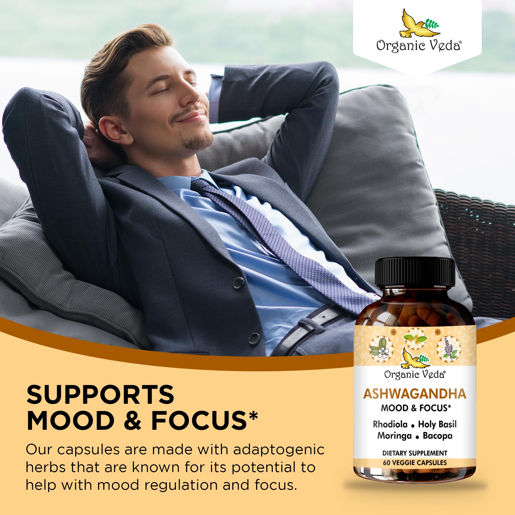 Organic Veda vegan capsules package communicates plant-based wellness choice