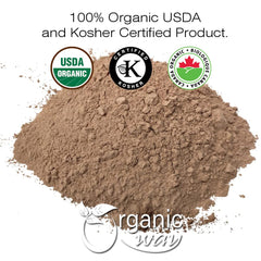 Organic Way arjuna bark powder closeup shows fine texture for blends