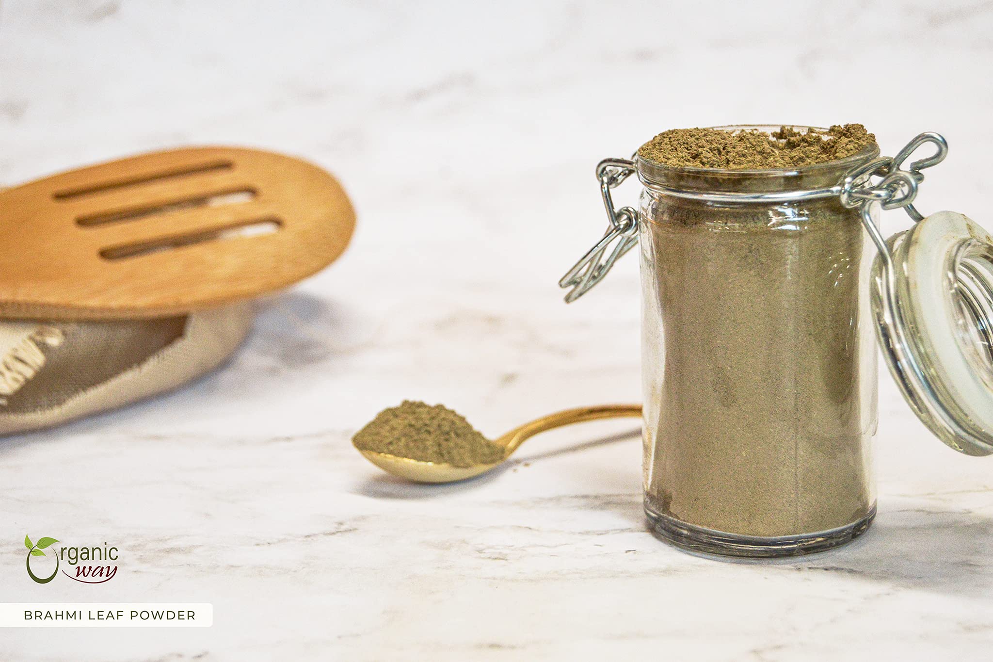 Organic Way Brahmi powder packaging shows flavor-seal freshness