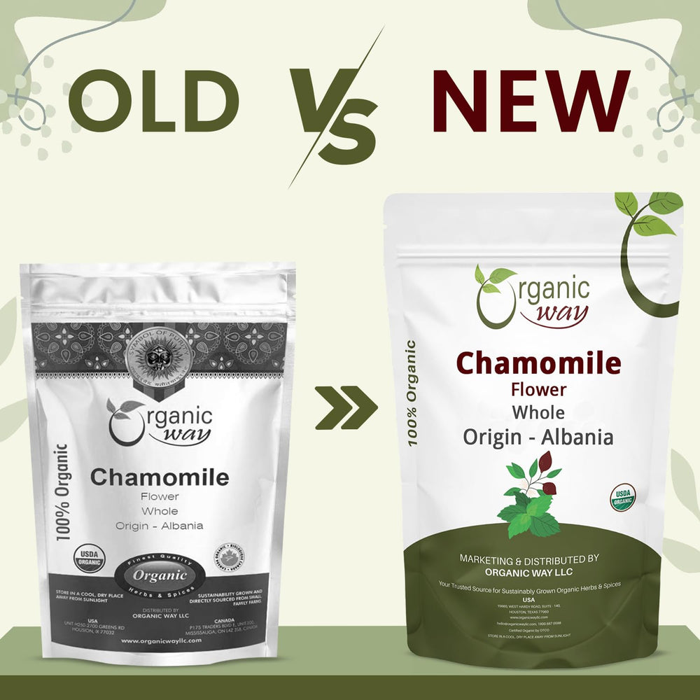 Organic Way chamomile whole flowers display highlights soft color, perfect for decorative jars.