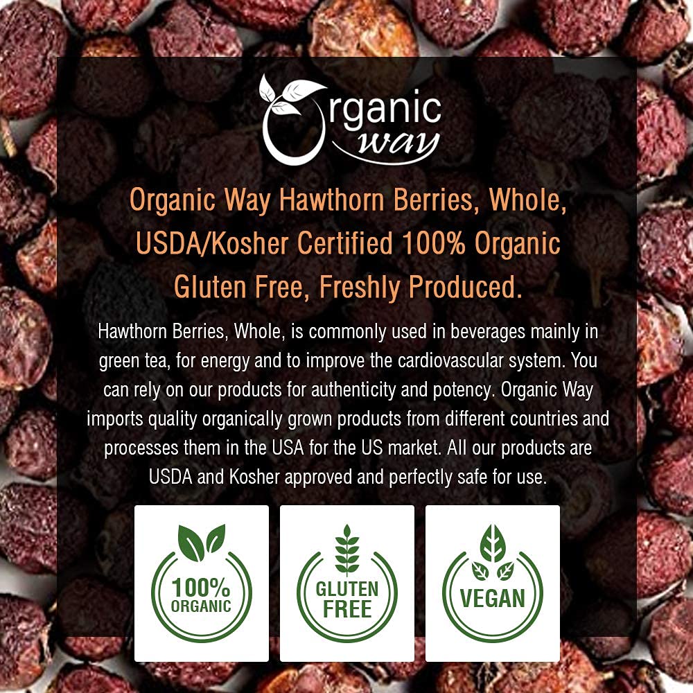 Organic Way Hawthorn Berries bulk 1-lb pack for easy pantry storage