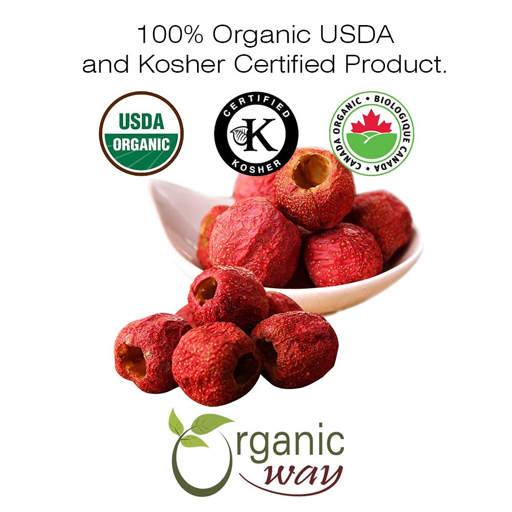Organic Way Hawthorn Berries in bulk pouch highlighting freshness.