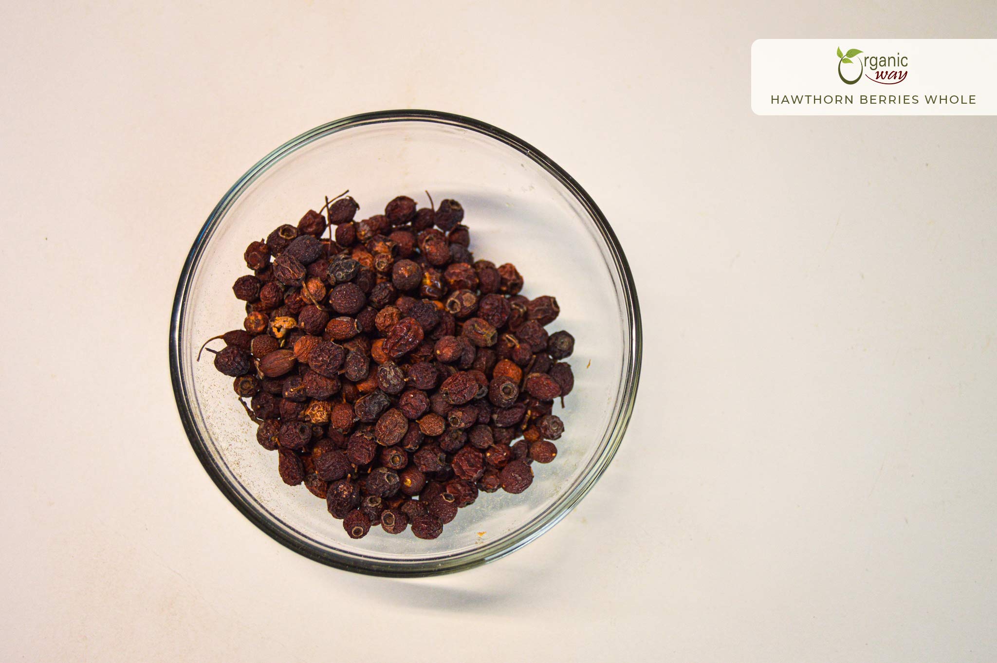 Organic Way Hawthorn Berries, natural texture ready for syrups and tinctures