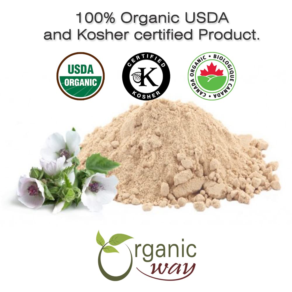 Cup of Organic Way Marshmallow Root Powder tea with a warm, earthy aroma.