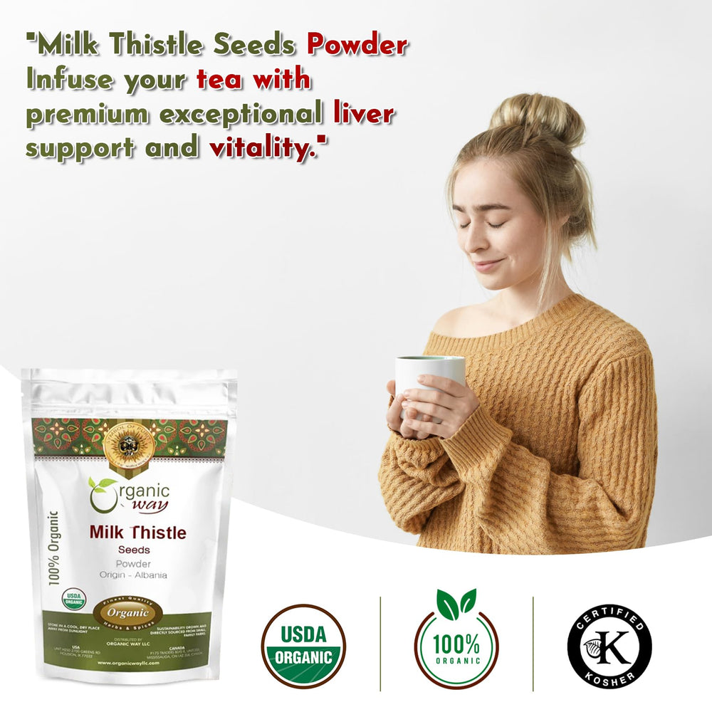 Organic Way Milk Thistle Powder blends easily in herbal tea for gentle aroma.
