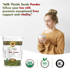 Organic Way Milk Thistle Powder blends easily in herbal tea for gentle aroma.