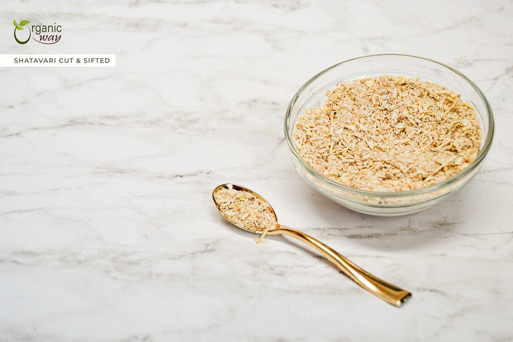 Organic Way Shatavari cut & sifted storage-ready bulk for easy organization.