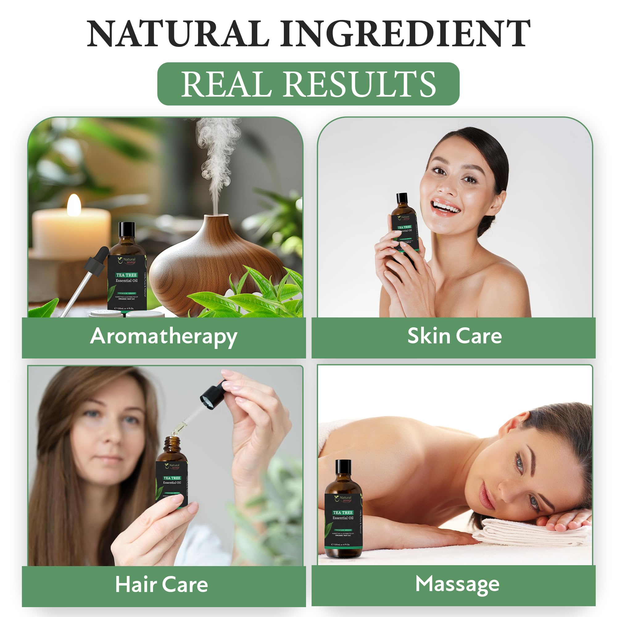 Organic Way Tea Tree Oil hair-growth application supports scalp vitality.