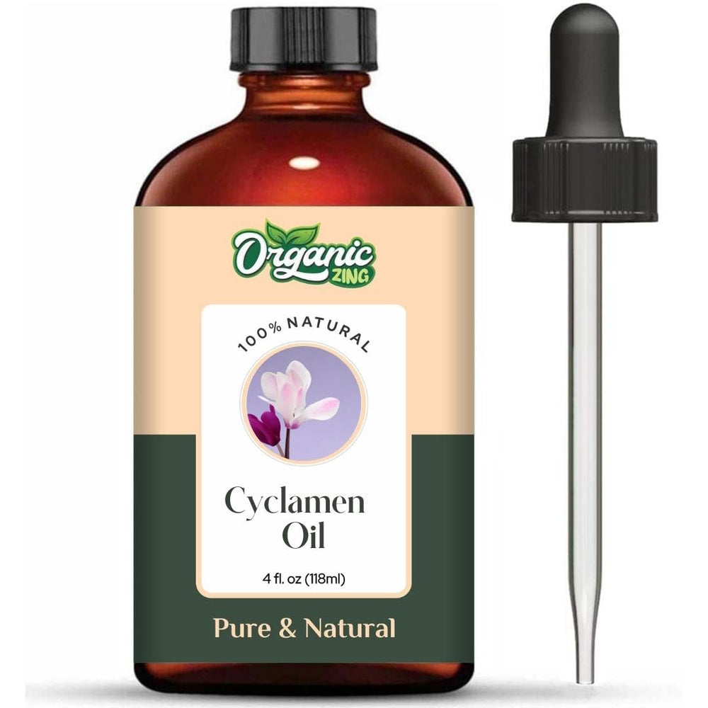 Organic Zing Cyclamen Oil amber bottle showing premium skincare packaging