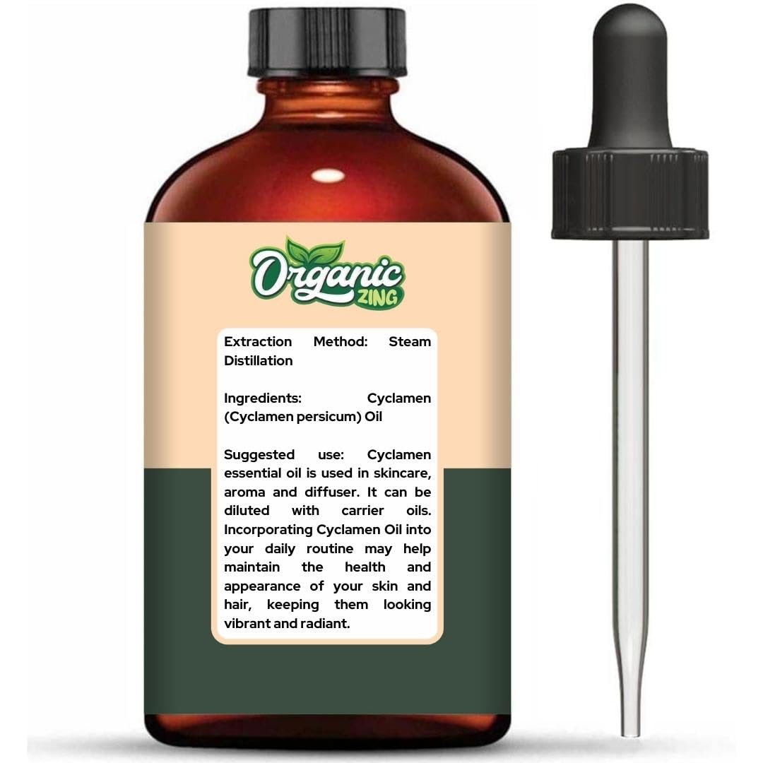 Organic Zing Cyclamen Oil glass dropper for precise application