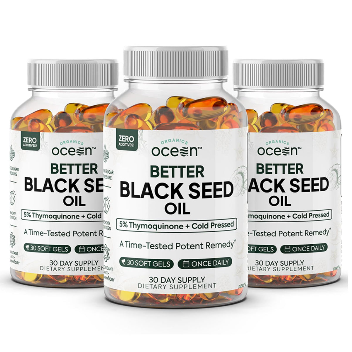 Organics Ocean Better Black Seed Oil bottle shows pure Nigella sativa for daily wellness.