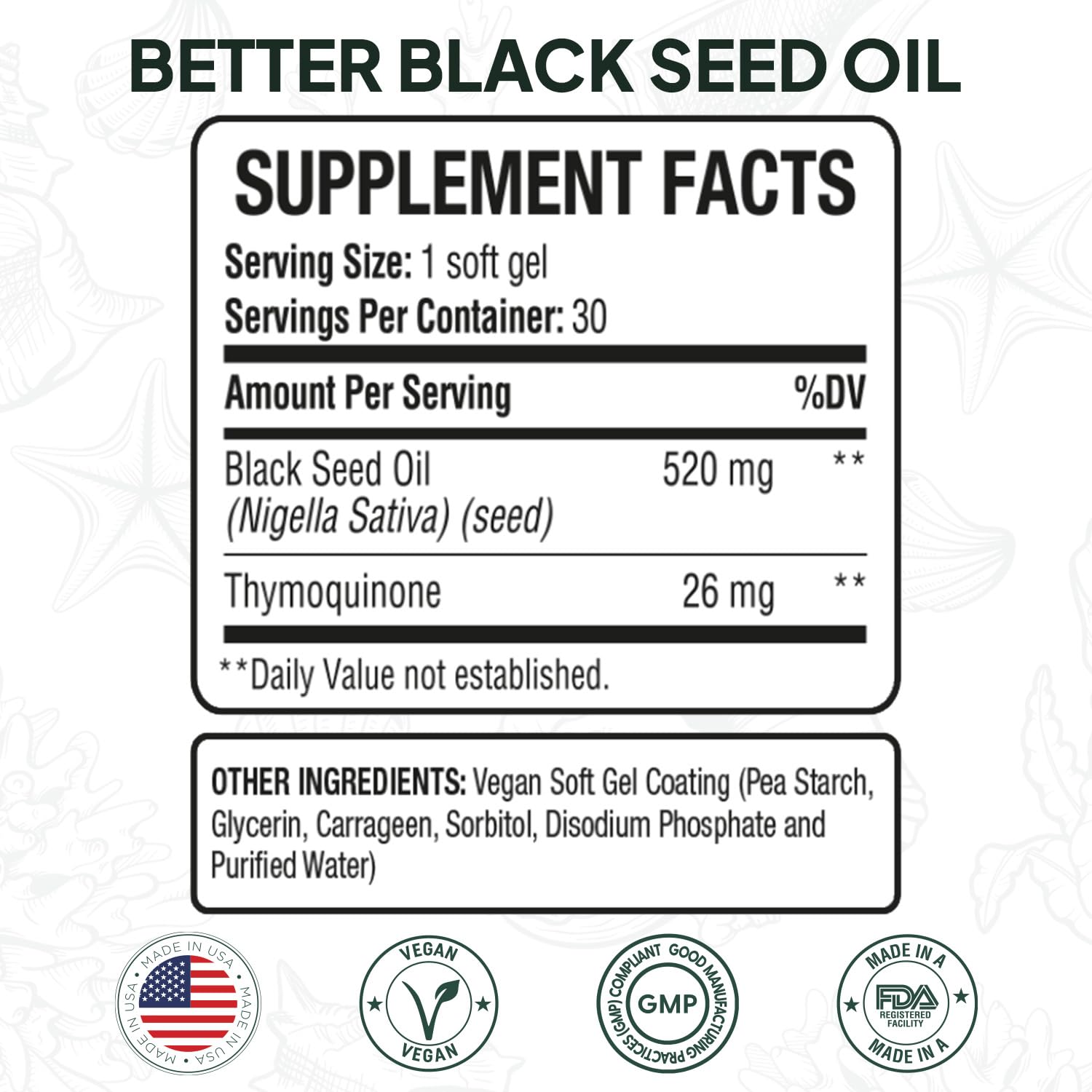 Organics Ocean Better Black Seed Oil soft gels for easy daily supplementation.