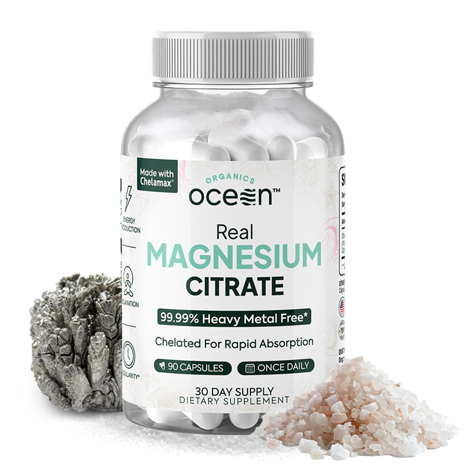 Organics Ocean Real Magnesium Citrate bottle for easy daily energy support.