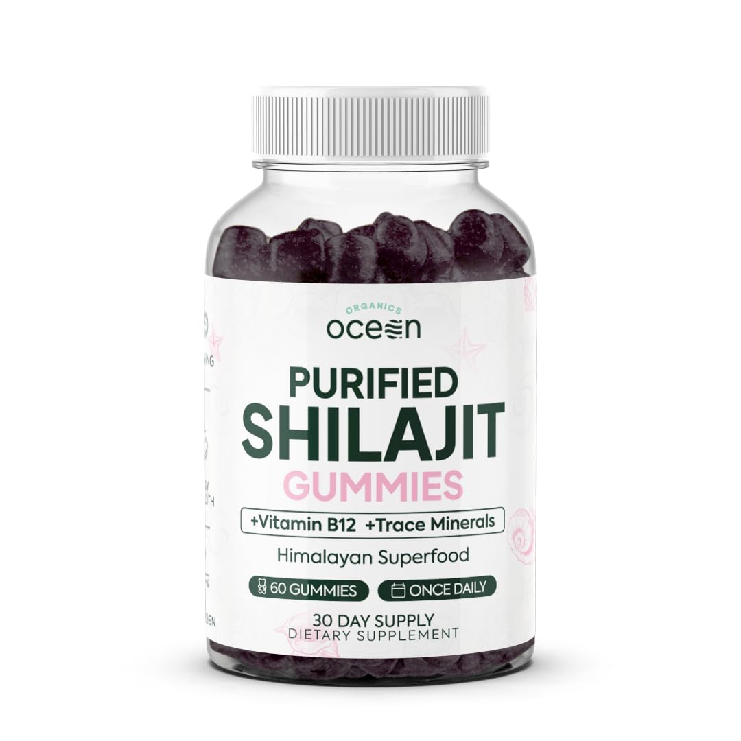 Organics Ocean Shilajit gummies in a bottle show premium energy support.