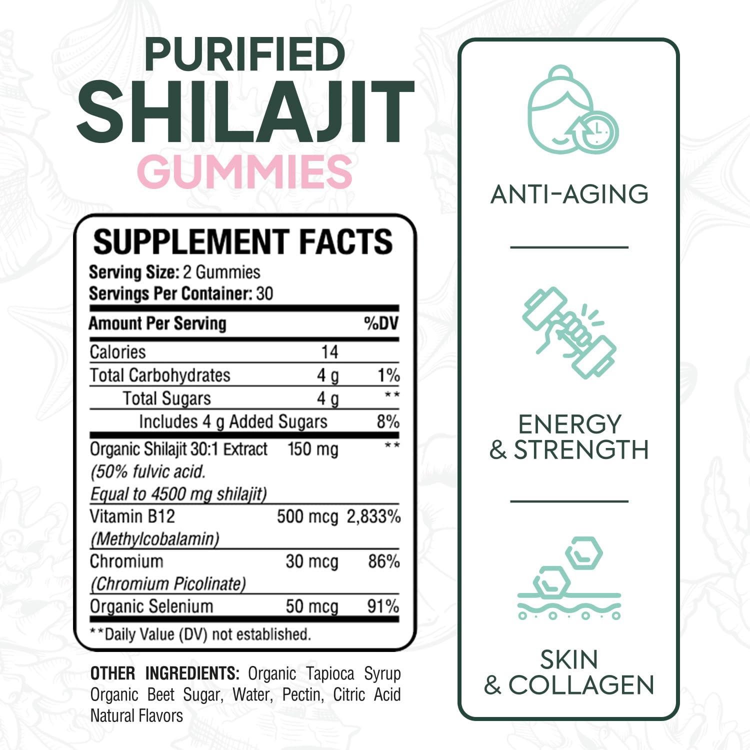 Organics Ocean Shilajit gummies being poured suggests convenient daily energy.