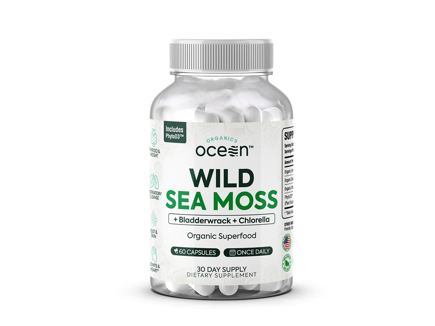 Organics Ocean Wild Sea Moss Capsules bottle for daily energy support