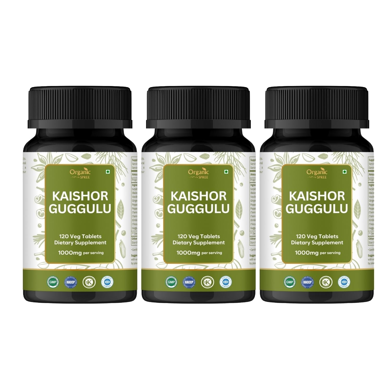 Organic Spree Kaishor Guggulu bottle highlighting joint support for daily movement.