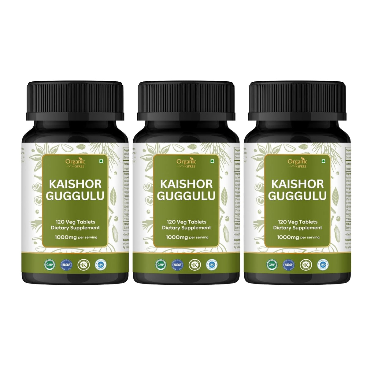 Organic Spree Kaishor Guggulu bottle highlighting joint support for daily movement.