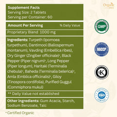 Packaging box for Organic Spree Kaishor Guggulu communicates Ayurveda heritage and quality.