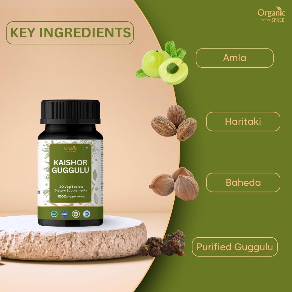 Organic Spree Kaishor Guggulu tablets front view signals easy daily dosage.