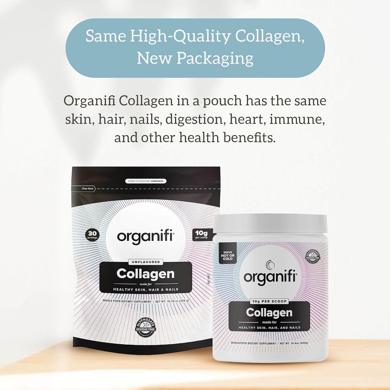 Organifi Collagen Powder glass with mix emphasizes hydration and glow