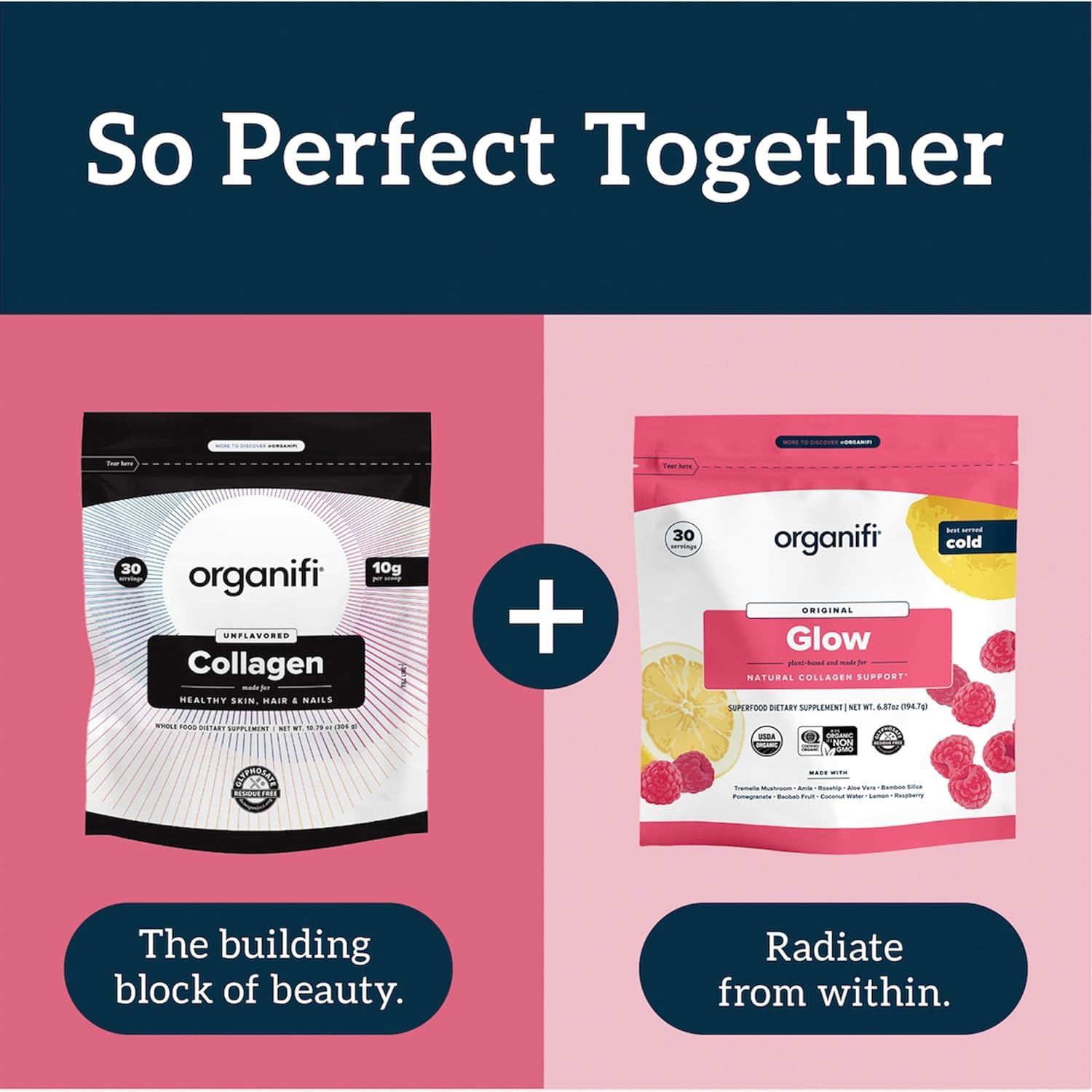 Organifi Collagen Powder packaging box communicates gluten-free dairy-free soy-free promise