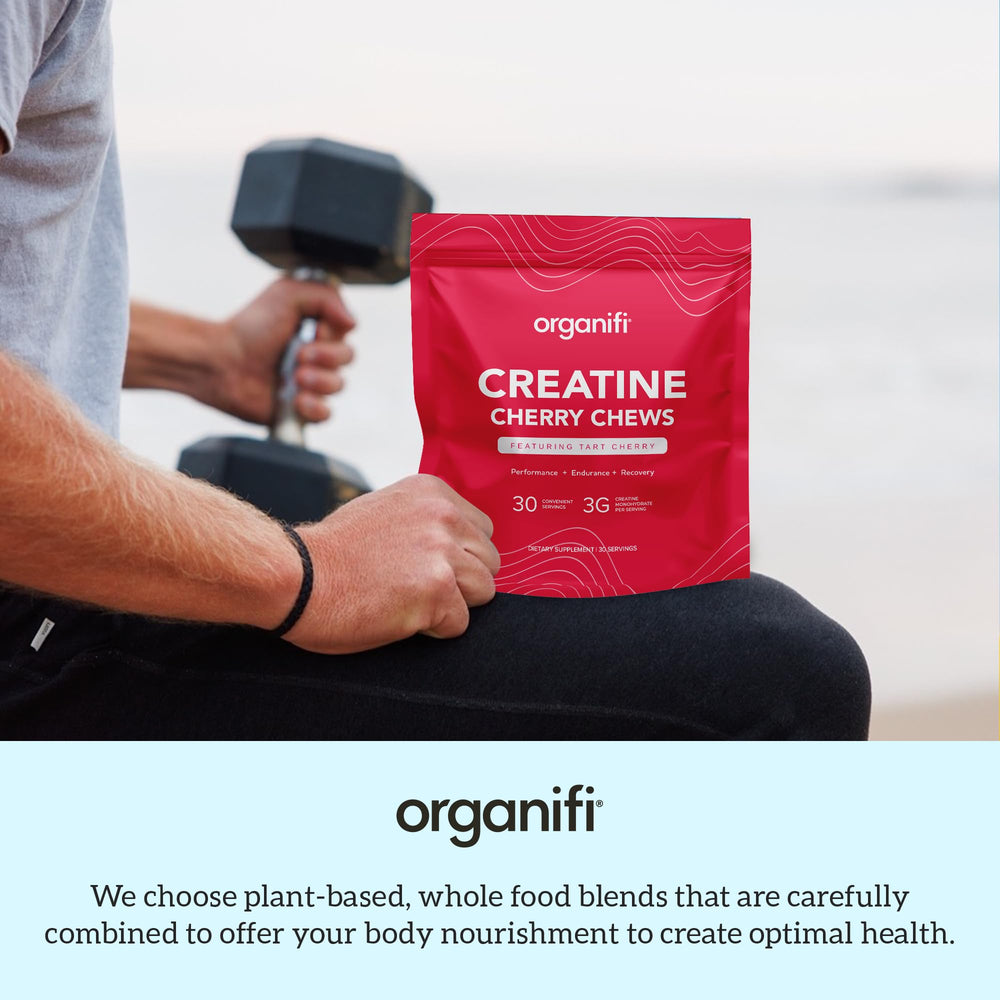 Organifi Creatine Chews dosage guide on label for 3 to 5 gram daily amount