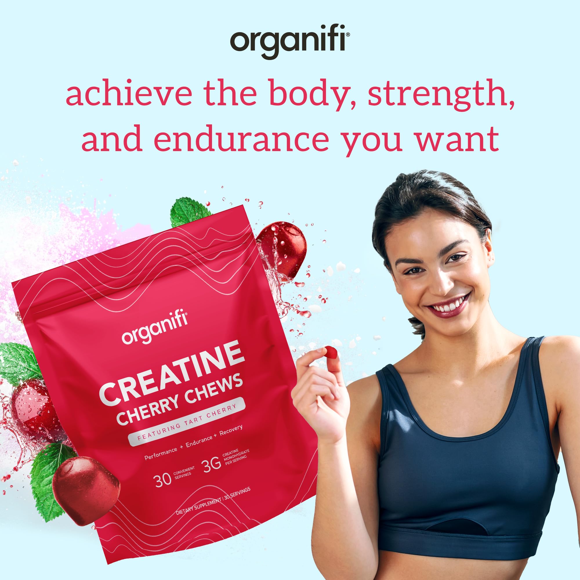 Organifi Creatine Chews serving idea with two daily gummies supports daily performance