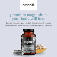 Organifi Essential Magnesium Glycinate dosage scoop and capsules illustrating simple daily intake.