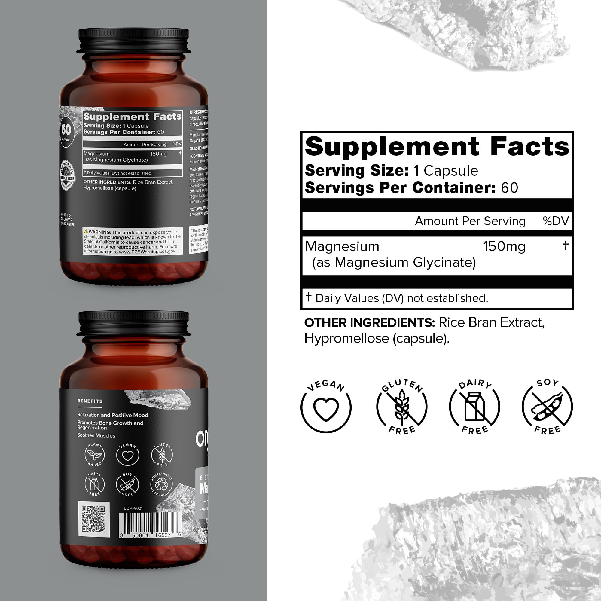 Close-up of Organifi Essential Magnesium Glycinate capsules for gentle, highly absorbable daily use.