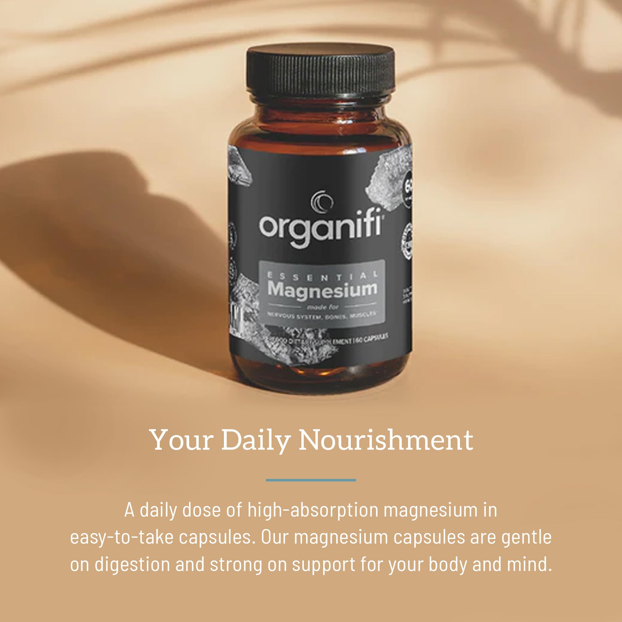 Organifi Essential Magnesium packaging box showing dosage information and vegan capsules.