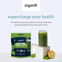 Front packaging label of Organifi GO Packs highlighting organic vegan greens