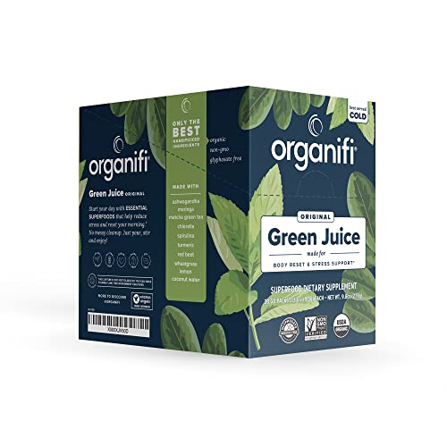 Close-up of Organifi GO Packs sachet with dried greens powder