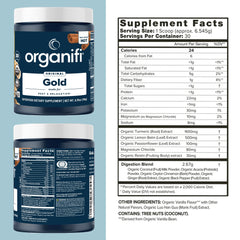 Organifi Gold cup ready to sip, inviting calm and sleep-supporting relaxation
