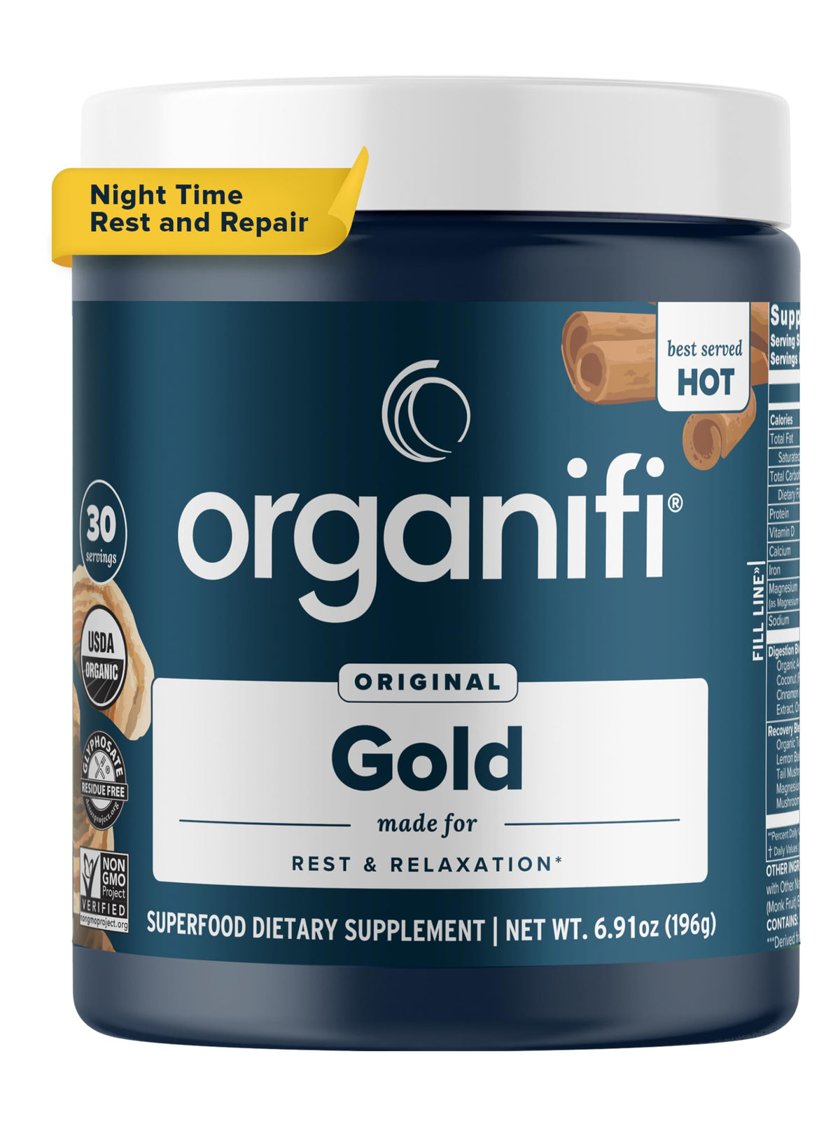 Organifi Gold package front view for a soothing nighttime ritual and relaxation