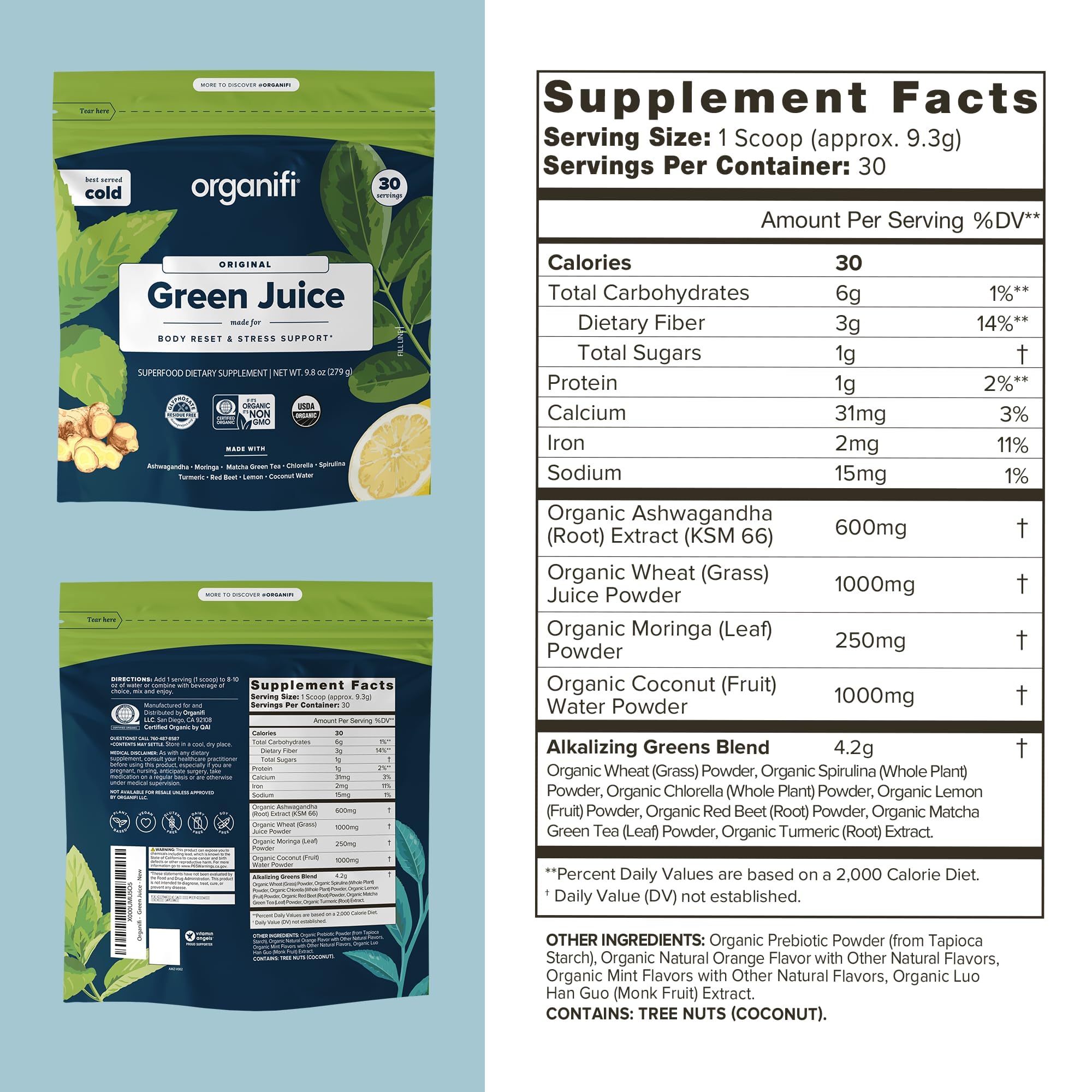 Organifi Green Juice lemon blend shake ready to refresh taste