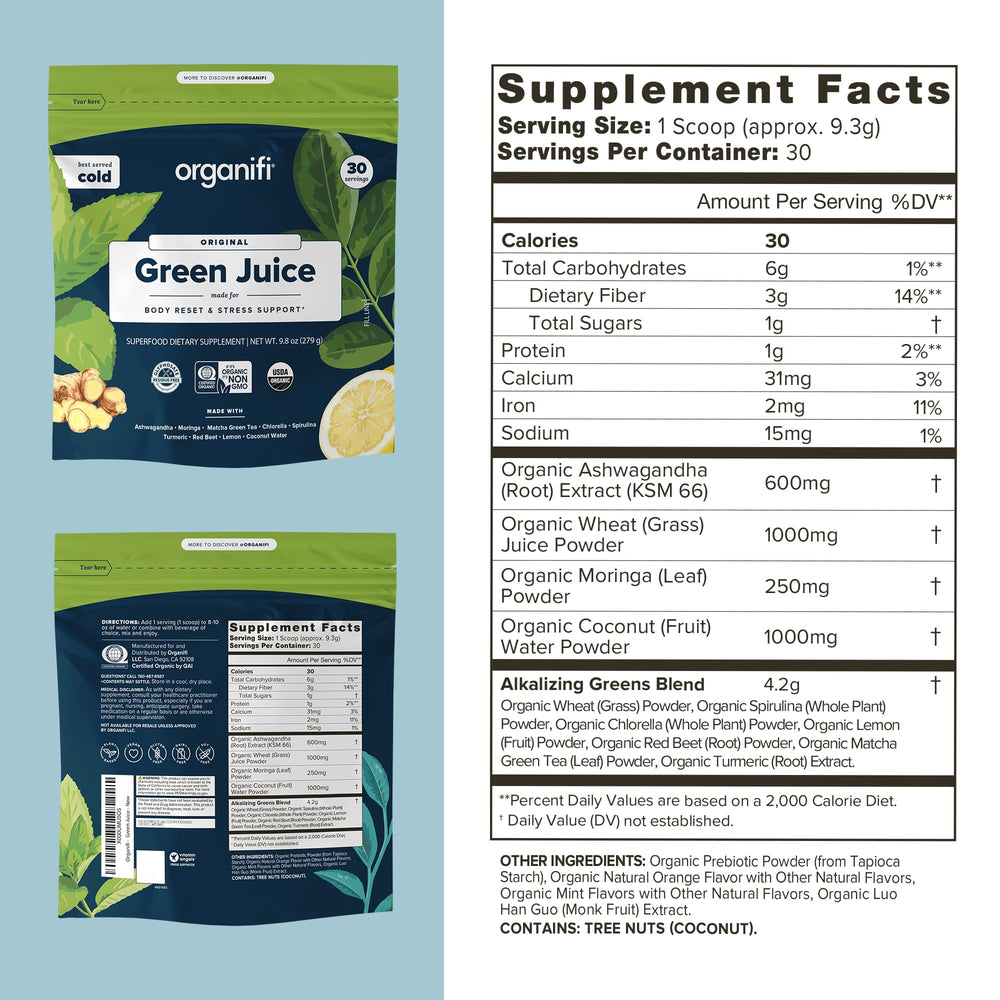 Organifi Green Juice lemon blend shake ready to refresh taste