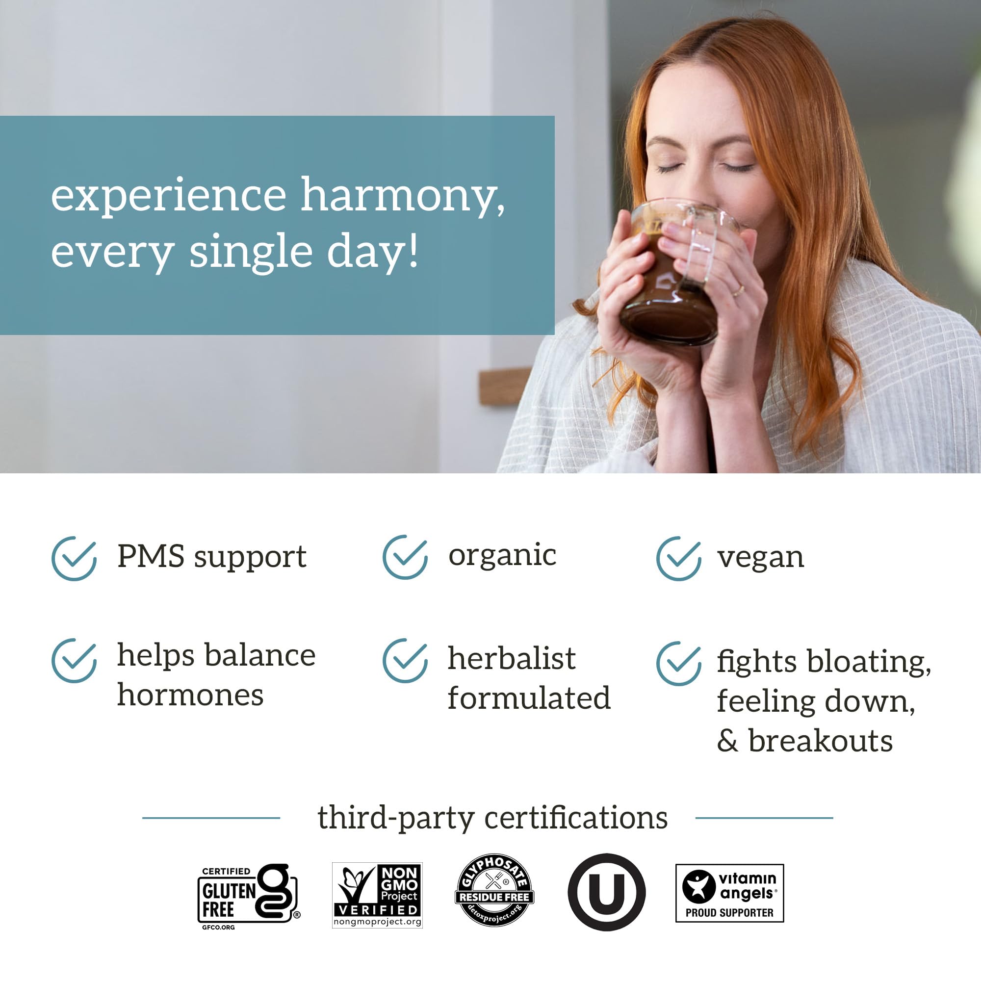 Ingredients like maca and chaste tree in Organifi Harmony blend
